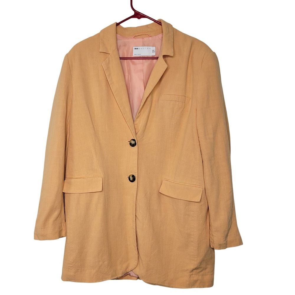 ASOS Linen Blend Blazer Jacket Relaxed Fit Long Sleeve Button Front Casual Sz 6